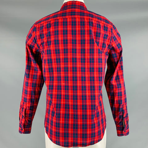 DOCKERS Camisa de manga larga con botones de algodón a cuadros rojo marino talla M