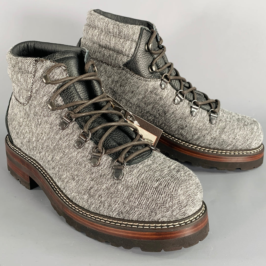 MONTELLIANA Size 10 Tom Hiker Grey Black Tweed Wool Hiking Ankle Boots