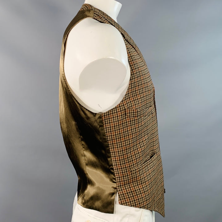 PAUL SMITH Size L Beige Taupe Green Checkered Wool Single Breasted Vest