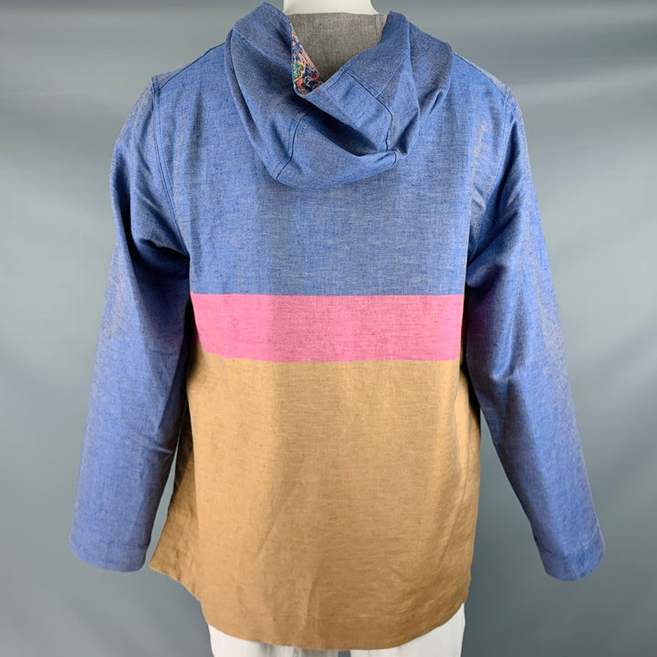 ROBERT GRAHAM Size L Blue Brown Pink Color Block Cotton Linen Pullover