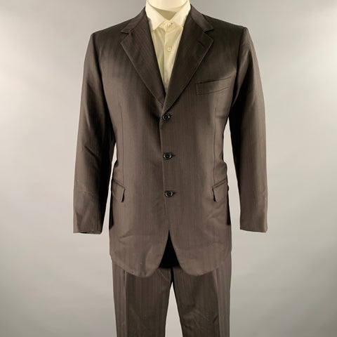 BRIONI Chest Size 46 Black Brown Stripe Wool Blend Notch Lapel Suit