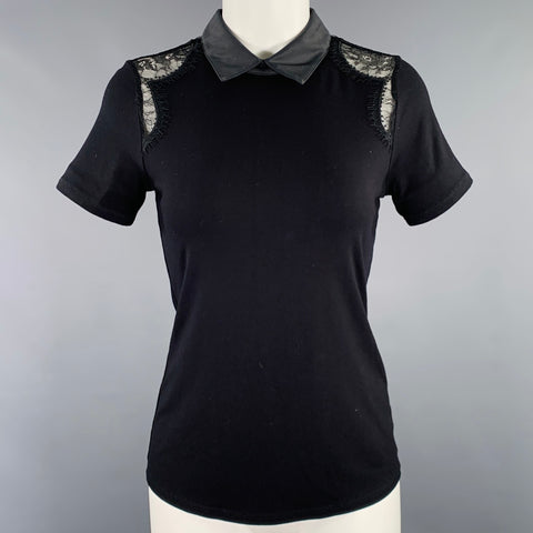 KAREN MILLEN Size S Black Viscose Blend Lace Polo Dress Top