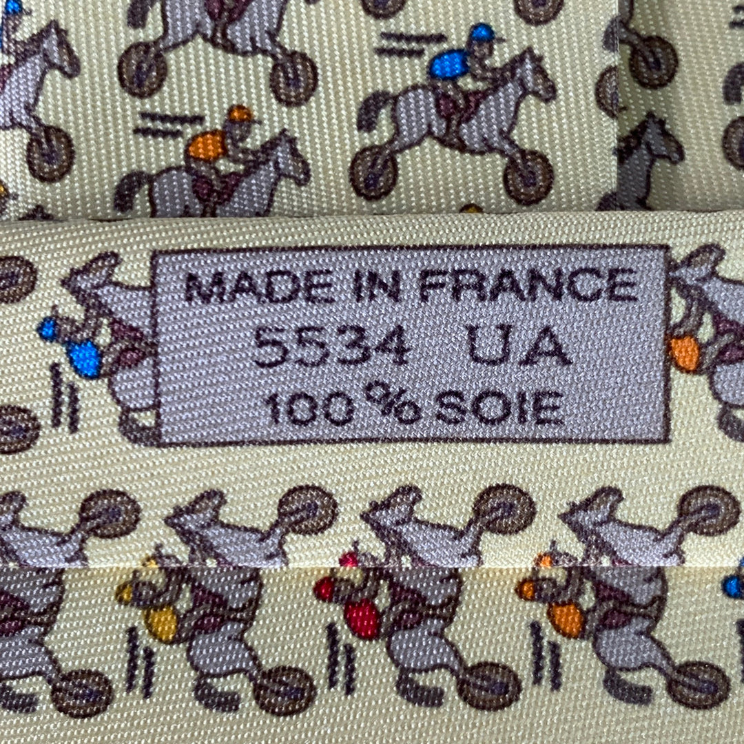 HERMES Yellow Multi Color Equestrian Silk Tie