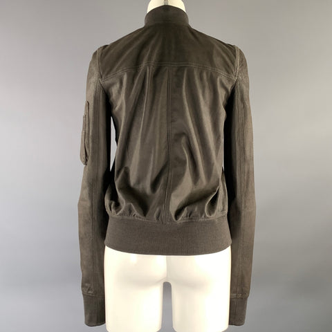RICK OWENS Size 6 Grey Leather Crackled Bomber Jacket Outdoor