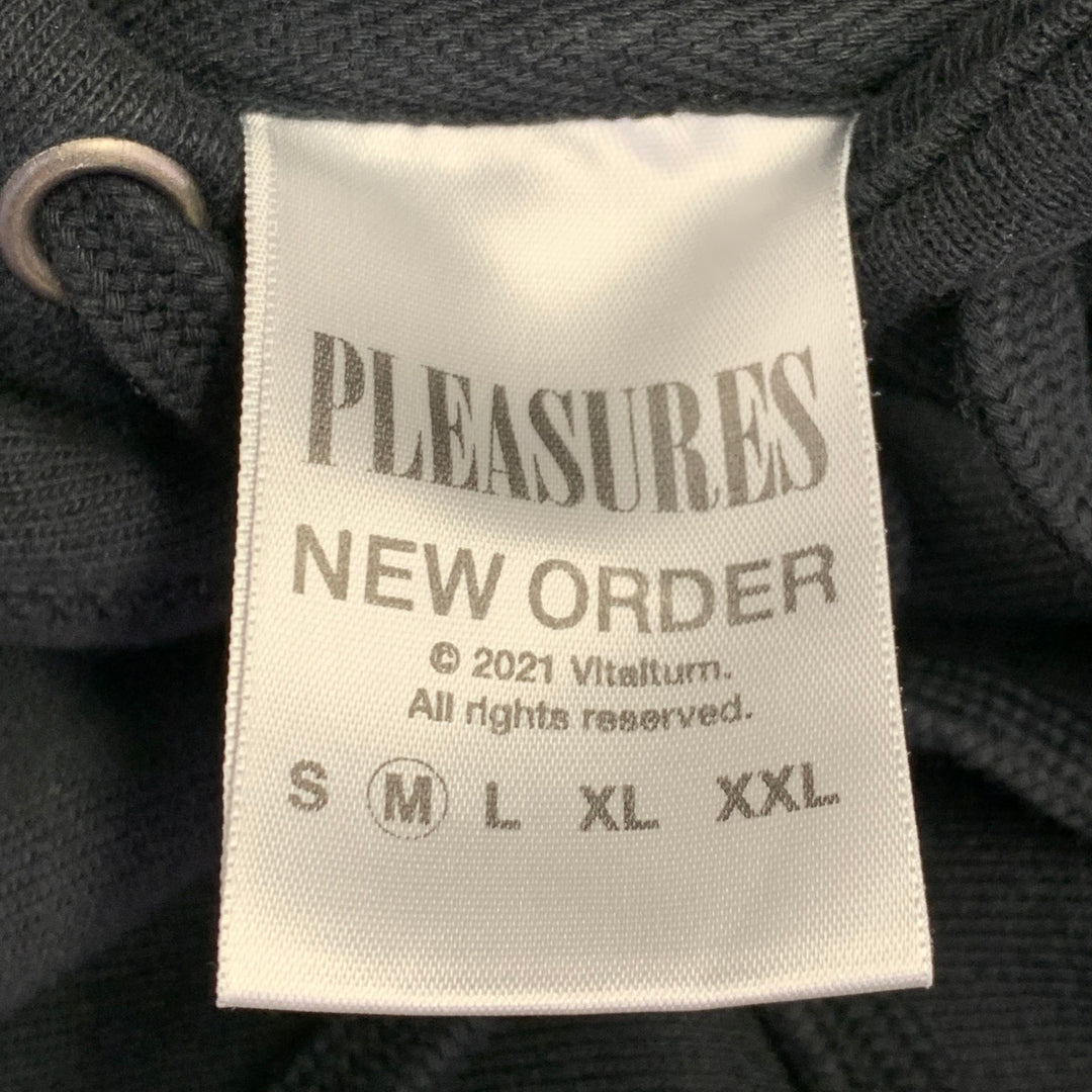 PLEASURES x NEW ORDER TECHNIQUE Size M Black White Rock Concert Cotton Blend Hooded Sweatshirt