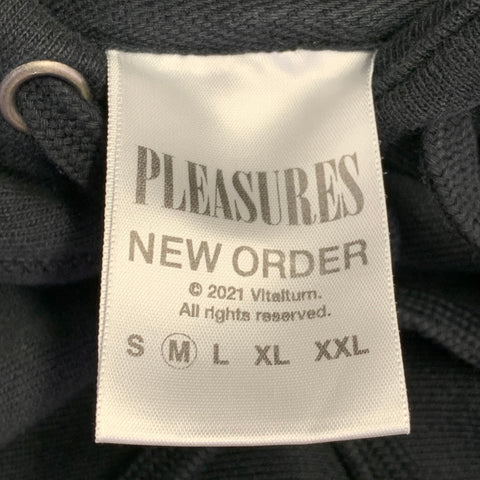 PLEASURES x NEW ORDER TECHNIQUE Size M Black White Rock Concert Cotton Blend Hooded Sweatshirt