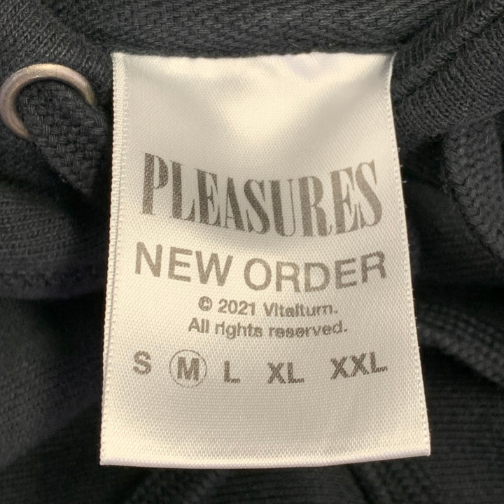PLEASURES x NEW ORDER TECHNIQUE Size M Black White Rock Concert Cotton Blend Hooded Sweatshirt