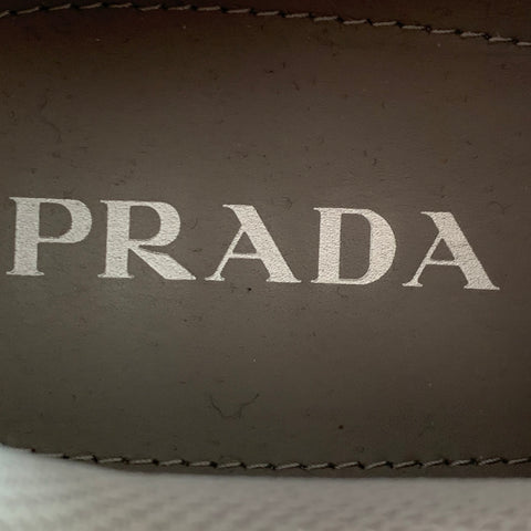 PRADA Size 11 White Navy Color Block Logo Leather Nylon Mesh Sneakers