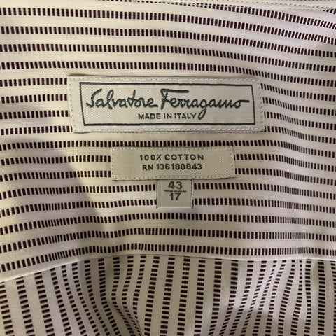 SALVATORE FERRAGAMO Size XL White Black Stripe Cotton Long Sleeve Shirt