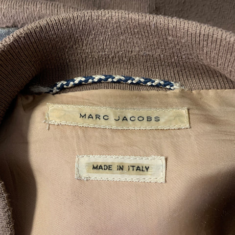 MARC JACOBS Size XXL Black Tan Distressed Leather Bomber Coat