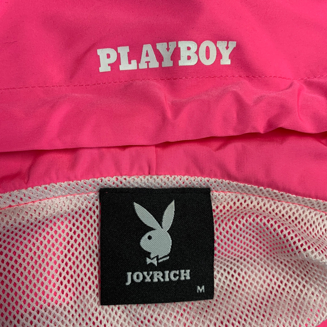 JOYRICH x PLAYBOY Size M Hot Pink Logo Polyester Hooded Snaps Coat