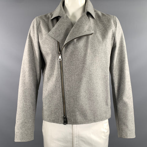 EMPORIO ARMANI Size L Grey Textured Wool Moto Jacket