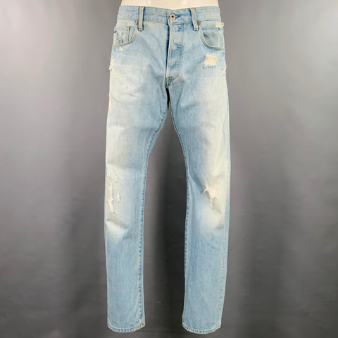 G-STAR Size 36 Blue Distressed Cotton Tapered Button Fly Jeans