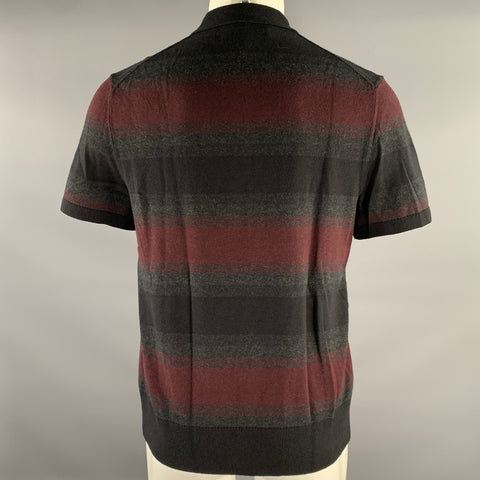 RAG & BONE Size M Burgundy Grey Black Color Block Cotton Cashmere Ribbed Polo