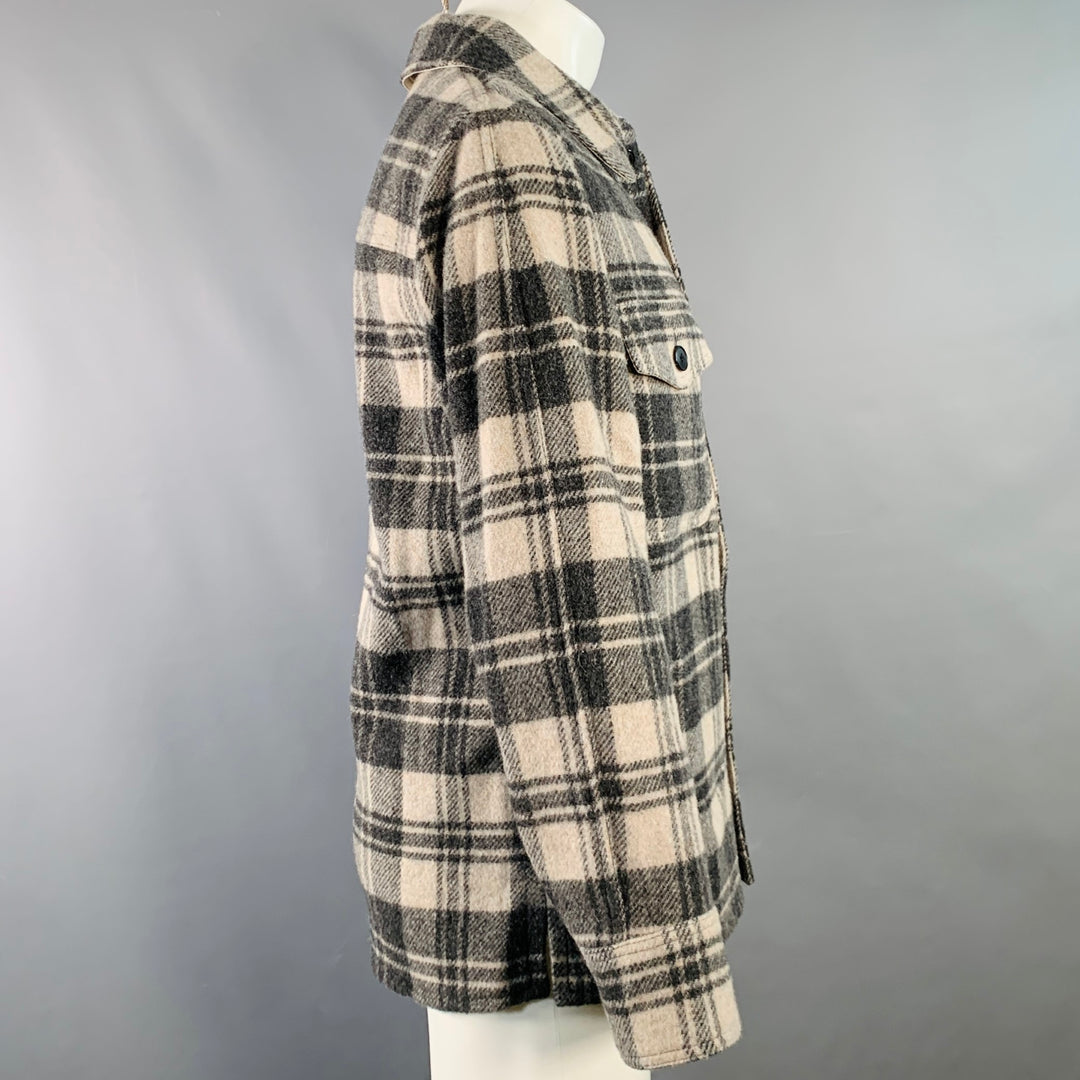 ISABEL MARANT Size XS Gervon Grey Beige Plaid Wool Oversized Long Sleeve Shirt Jacket