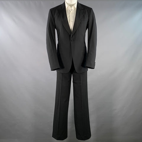 BROOKS BROTHERS Size M Black Peak Lapel Single Button Tuxedo