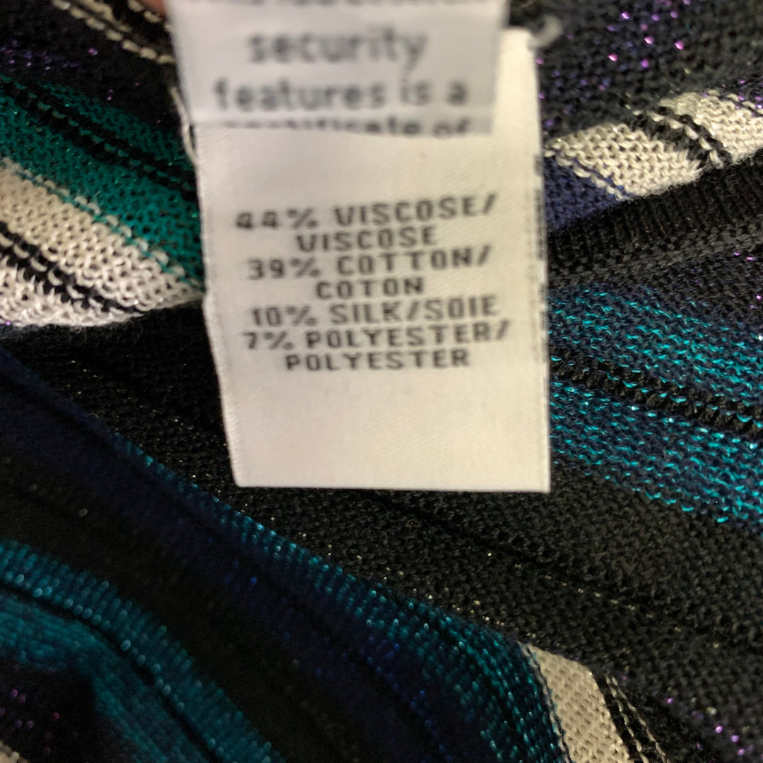 DIANE VON FURSTENBERG Size M Black Green Silk Blend Stripe Wrap Mid-Calf Dress