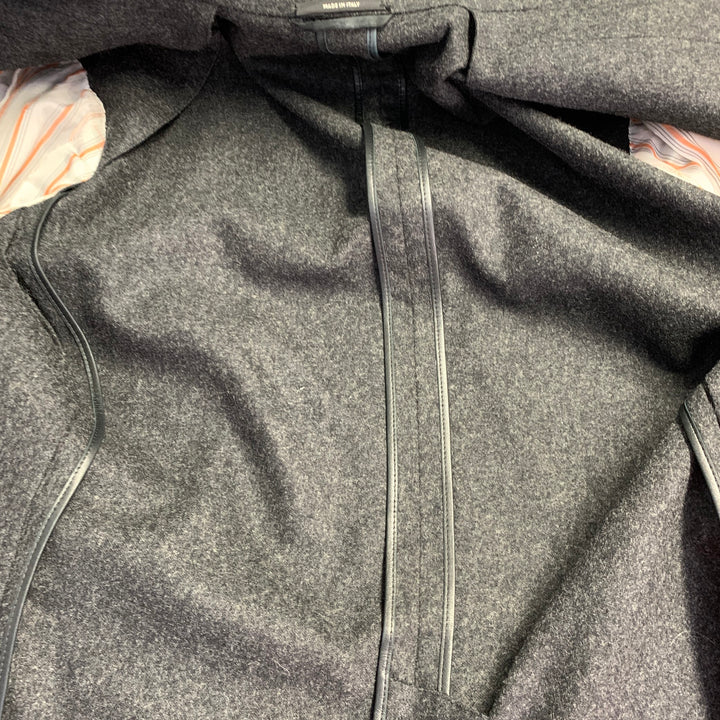 HERMES Size 42 Grey Heather Wool Lamb Leather Notch Lapel Sport Coat