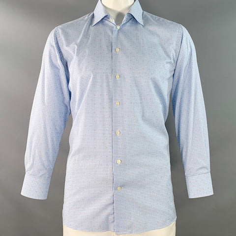 Chemise Homme ETON Taille L Carreaux Vichy Coton Bleu Blanc Orange Col Cutaway Poignets Mousquetaire Manches Longues