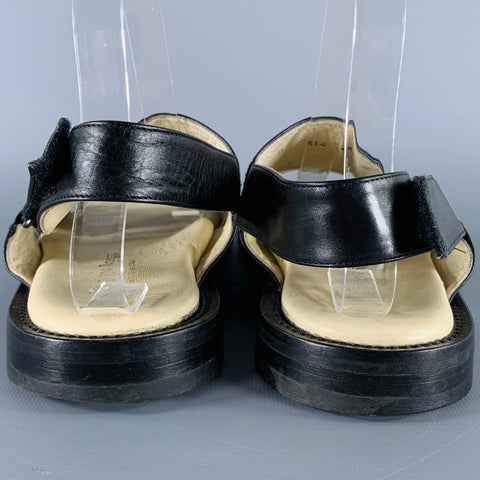 TARYN ROSE Size 8 Black Leather Hook Loop Closure Sandals