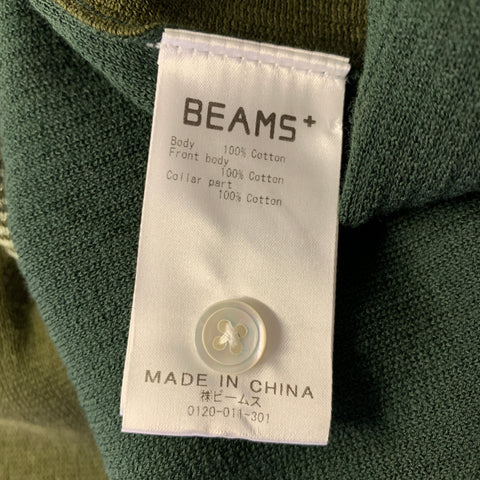 BEAMS Size M Green Olive Mixed Patterns Cotton Spread Collar Polo