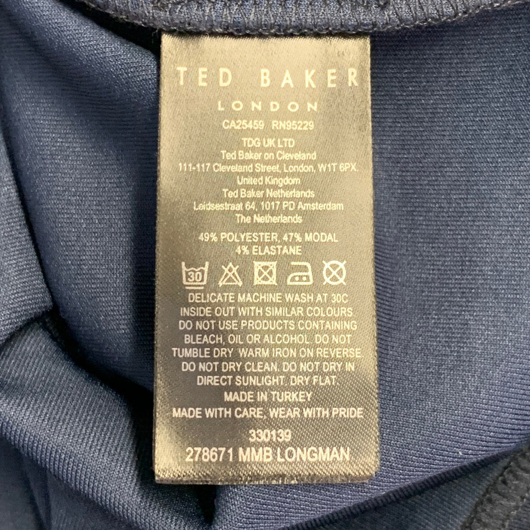 TED BAKER Size L Longman Navy Blue White Stripe Polyester Blend 1/4 Zip Sweatshirt