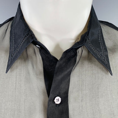FENDI Size S Black Sheer Chiffon Button Up Short Sleeve Shirt