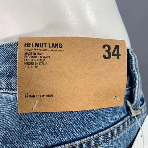 HELMUT LANG Size 34 Blue Twill Cotton Straight Distressed Jeans