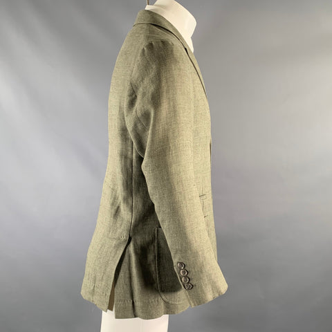 BRUNELLO CUCINELLI Poitrine Taille M Veste Sport Tissée en Lin / Laine / Soie Olive