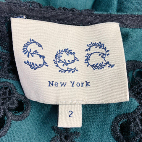 SEA NEW YORK Size 2 Green Black Cotton Lace Sleeveless Shift Dress