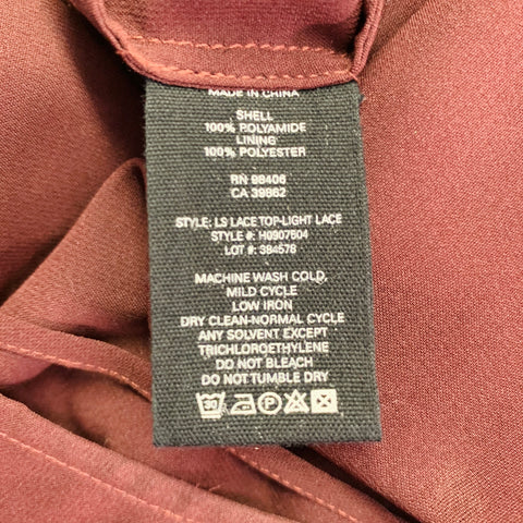 THEORY Size M Burgundy Polyamide Lace Long Sleeve Blouse