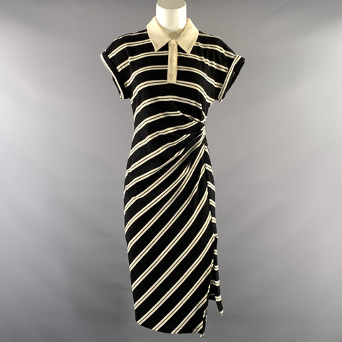 LOEWE Size M Black White Cotton Stripe Polo Knee Length Dress