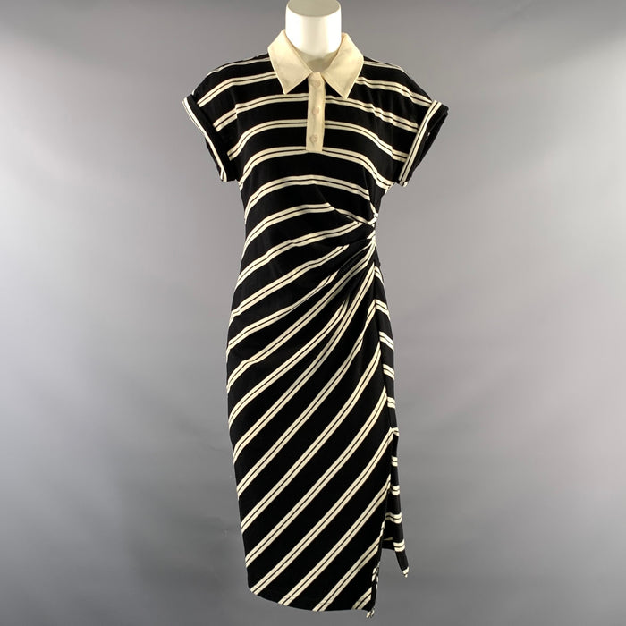 LOEWE Size M Black White Cotton Stripe Polo Knee Length Dress