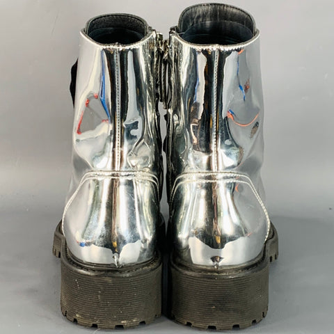 ALEXANDRE VAUTHIER Size 10 Metallic Silver Lace-Up Combat Boots