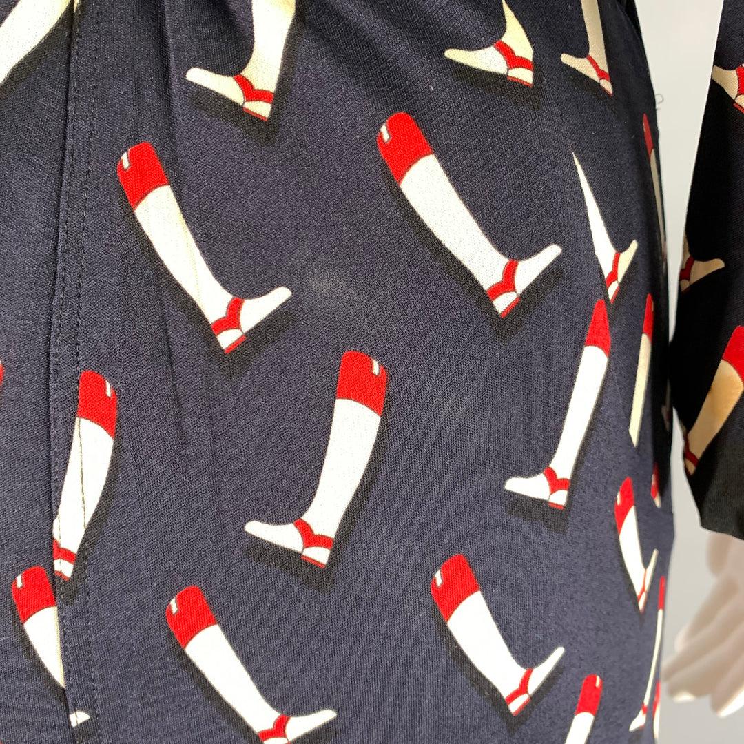GUCCI Size 2 Navy Red Silk Riding Boots Wrap Knee-Length Dress