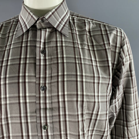 TOM FORD Size XL Brown Plaid Cotton Long Sleeve Shirt