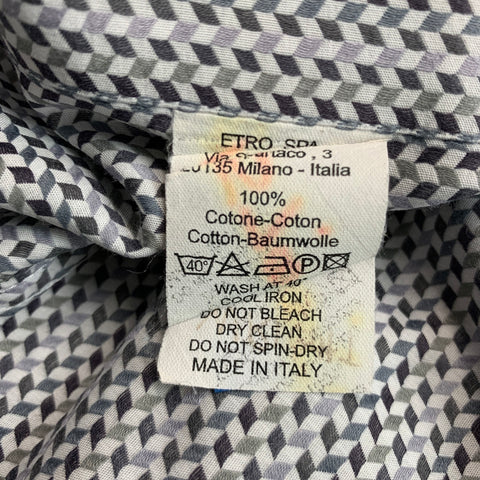 ETRO Size L Grey White Geometric Cotton Button Up Long Sleeve Shirt