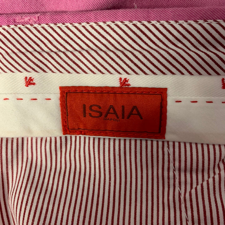 Short en coton ISAIA taille 38 rose blanc avec logo et revers