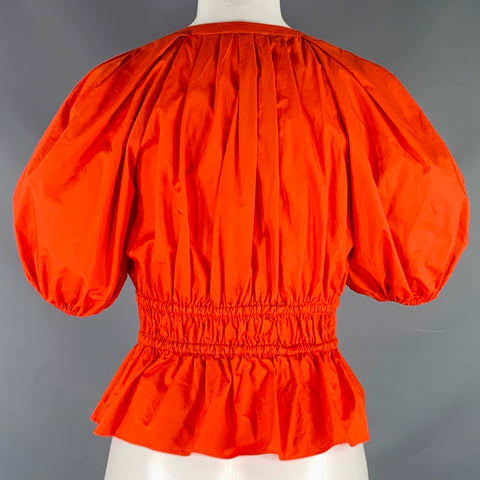ULLA JOHNSON Size 4 Red Cotton Pleated 3/4 Sleeves Casual Top