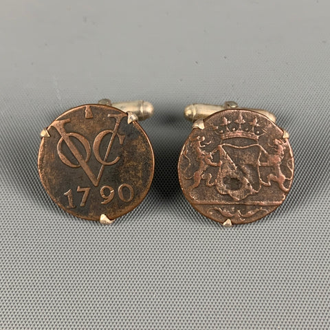 VINTAGE Copper Sterling Silver Coin Minted Dubbele Duit 1790 Cuff Links