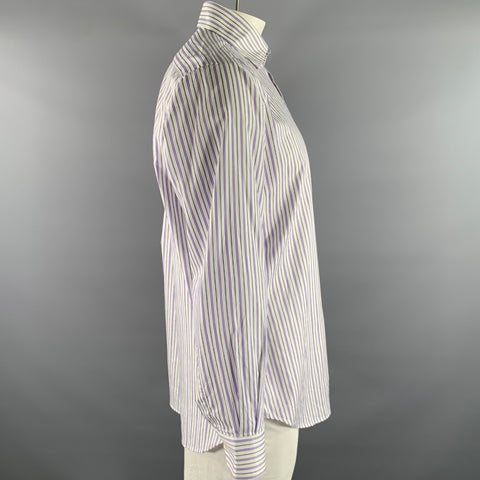 ETRO Size XL White Purple Navy Stripe Cotton Long Sleeve Shirt