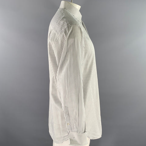 ERMENEGILDO ZEGNA Size L White Navy Stripe Cotton French Cuff Long Sleeve Shirt
