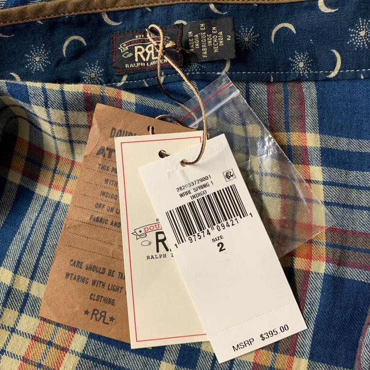 RRL by RALPH LAUREN Size 2 Blue Orange Linen Cotton Plaid Maxi Skirt