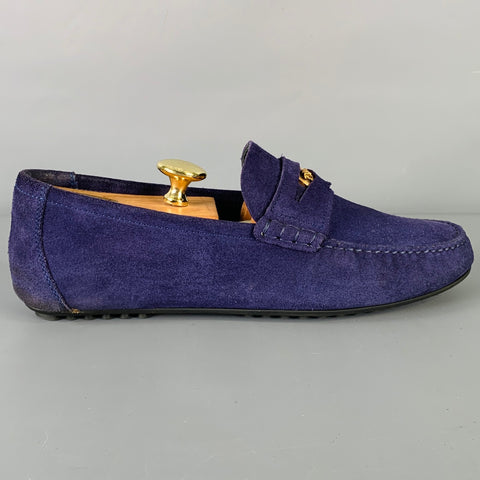VERSACE Size 8 -Bluette Oro- Purple Textured Suede Drivers Loafers