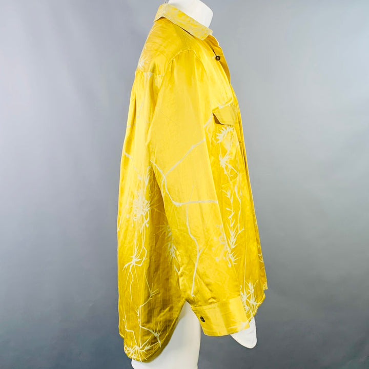 HAIDER ACKERMANN Size S Gold White Jacquard Linen Silk Layered Long Sleeve Shirt