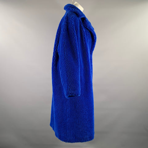 STAND STUDIO Size M Blue Royal Blue Polyester Blend Textured Faux Fur Coat