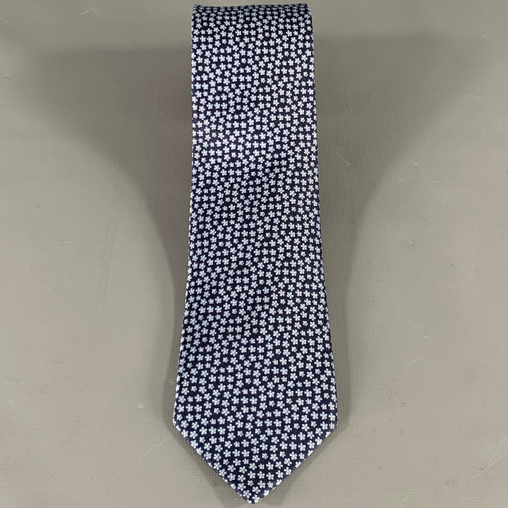 ERMENEGILDO ZEGNA Navy Light Blue Floral Silk Tie