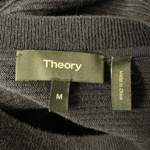 THEORY Size M Navy Rib Knit Merino Wool Thermal Pullover