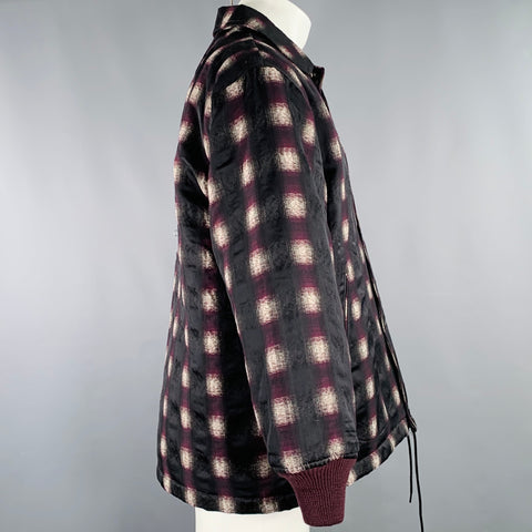 NEEDLES Size XS Black Burgundy White Plaid Snaps Jacket