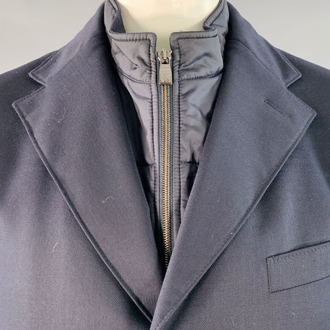 CORNELIANI Size 42 Black Twill Wool Blend Single Breasted Water Resistant Coat